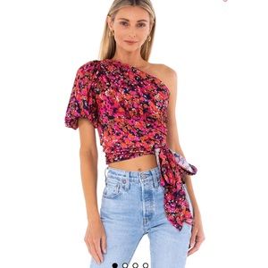 One arm, pink floral top with tie